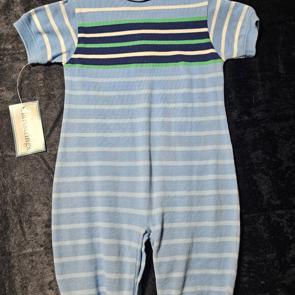Y2K Hartstrings NWT Blue Stripe Knit Polo Romper 12M - Picture 2 of 4